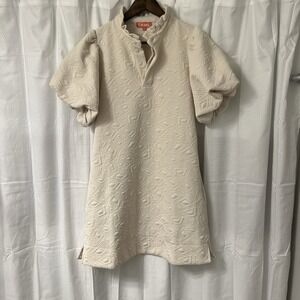 THML Geometric Puff Sleeve Smocked Waist Dress Cotton Sz Small